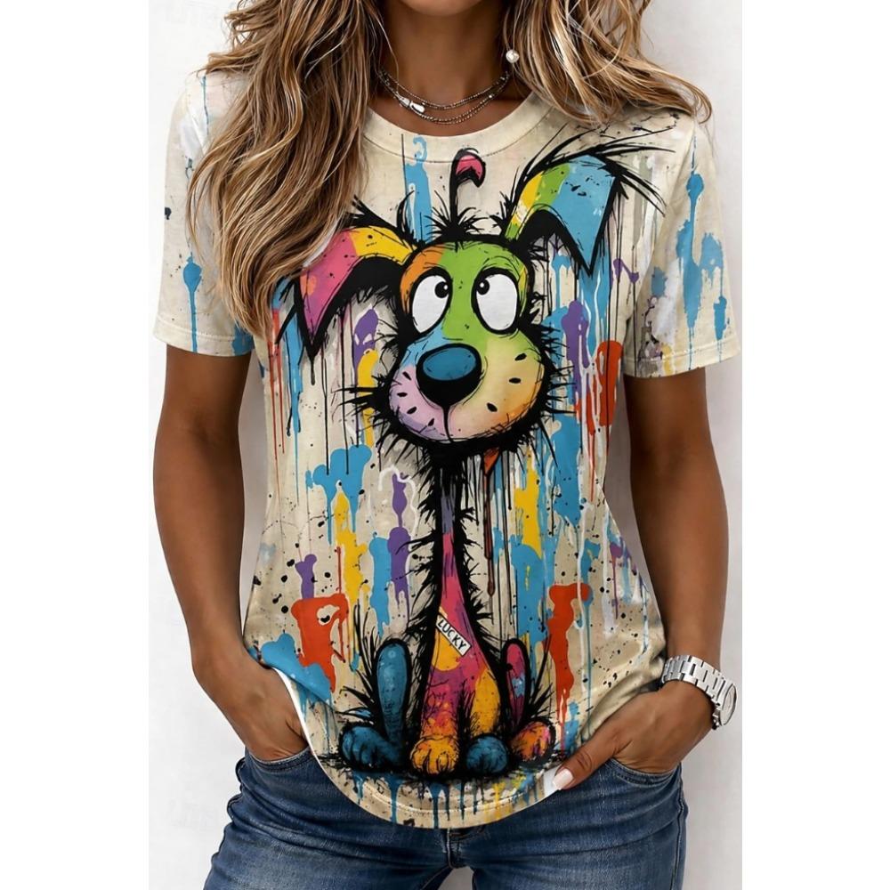 Fashion Women Retro Creative Dog Pattern Print T Shirt Funny Casual O-neck Short Sleeves T-shirt Summer Female Tee Shirt
