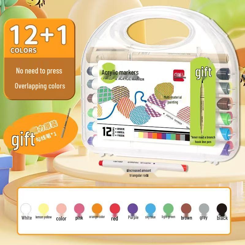 Deli Acrylic Non-Bleeding Color Markers for Kids - Stackable Art Pens for Primary School Painting