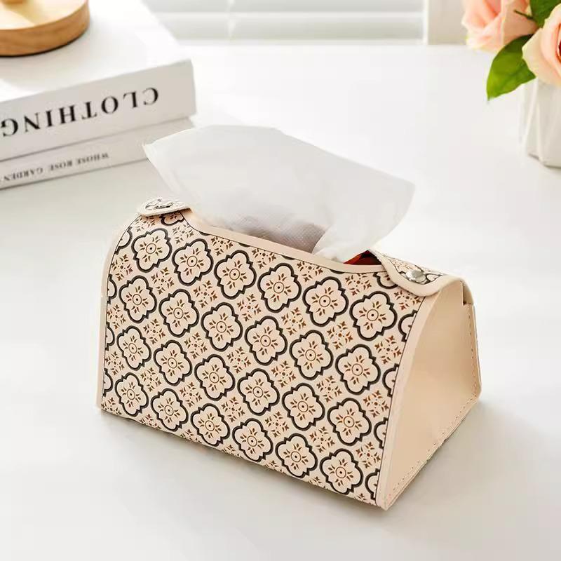 Скандинавская Роскошная Ретро Кожаная Коробка для Салфеток в Черно-Белом Клетчатом Дизайне бежевый