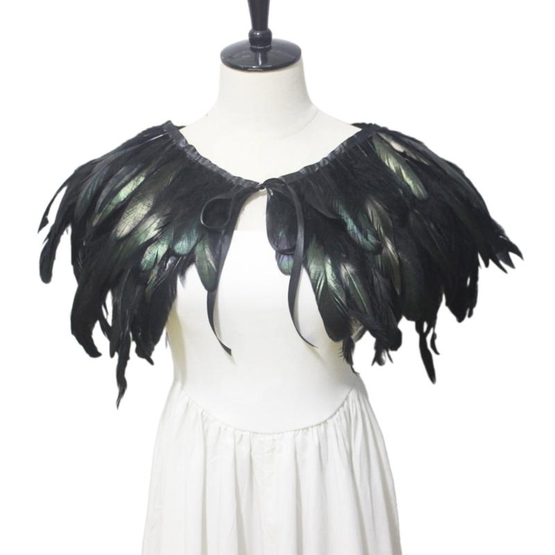 

Victorians Gothic Feather Capelet Shawl Shrug Shoulder Wrap with Ribbon Tie Halloween Cosplay Party Costume for Women