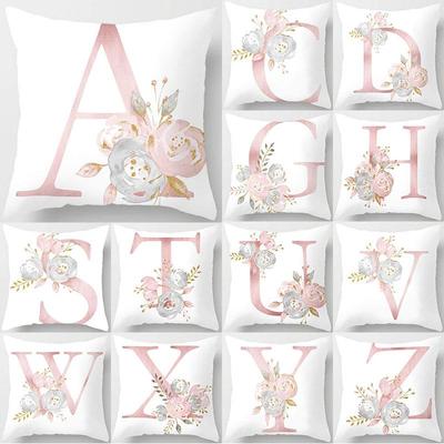 Fronha de almofada branca e rosa com letras AZ e flores, capa de almofada para sofá, decoração para casa