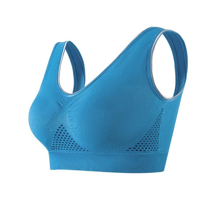 Plus Size Breathable Wireless Seamless Hollow Mesh High Coverage Thin Sports Yoga Bra For Women