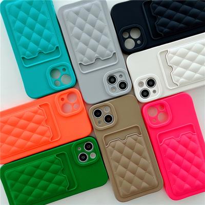 Card Wallet Diamond Lattice Pattern Phone Case For Iphone 11 12 13 Pro Max Xs X Xr 13 14pro Card Slot Holder Soft Silicone Cover