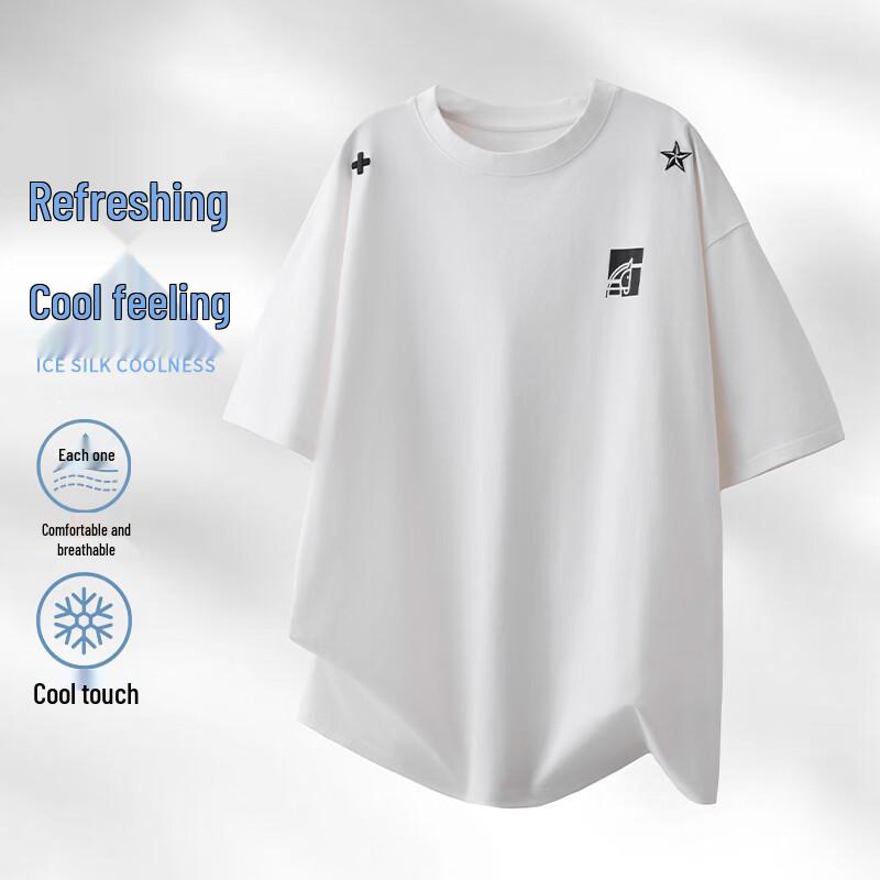 VUUG Men s American Casual Loose-Fit Cotton Short-Sleeve T-Shirt M