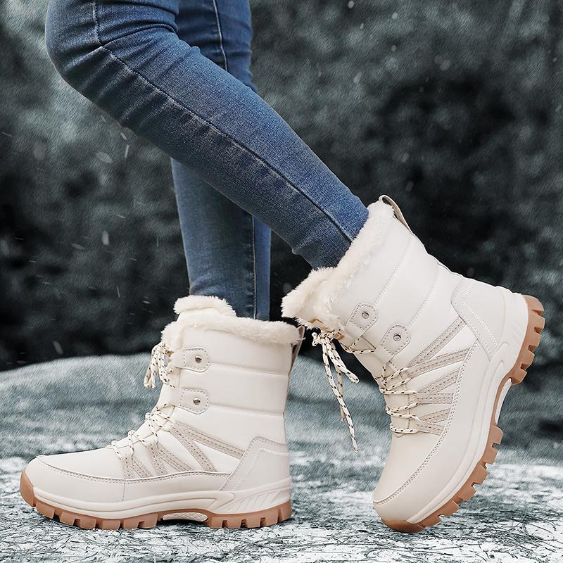 Women Pink Snow Boots Winter Plus Size White Walking Shoes Waterproof Outdoor High Hiking Shoes
