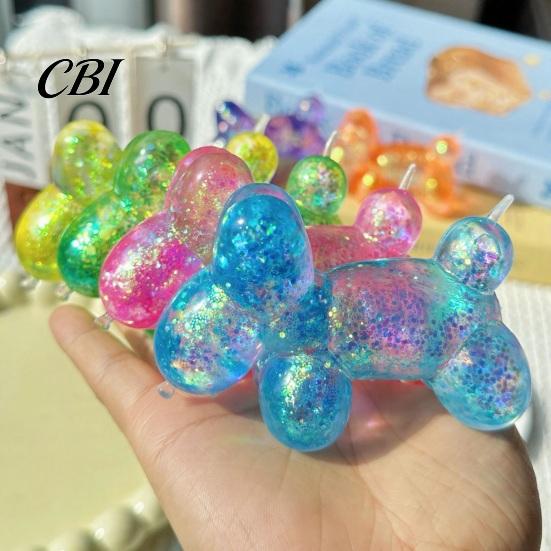 Dog Sensory Toy Stress Relieving Balloon Toy, Soft Glitter Squeeze Clear Puppy Fidget for Anxiety Relief