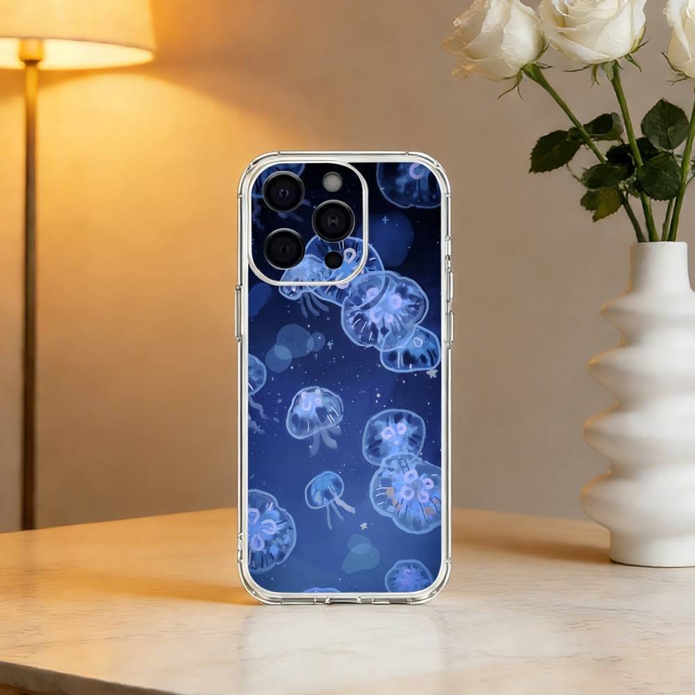 INS C-Cartoon Jellyfish Phone Case For iPhone 17 16 15 14 13 12 11 Mini Pro Max Plus Transparent Cover
