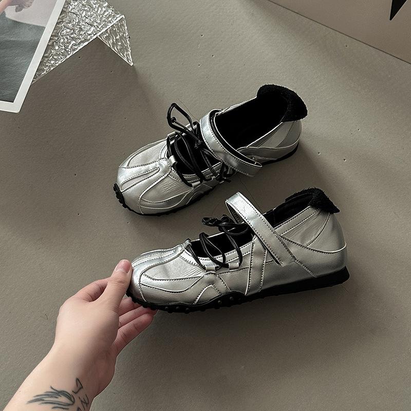 Fashion color matching ballet style inner height increase Velcro German training shoes summer light mouth sports sandals girls flat shoes