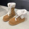Medium Tube Thick-soled Snow Boots Women's Winter 2025 New Internet Celebrity Foreign Style Martin Strap Fluffy Boots Piled Thickened Cotton Shoes