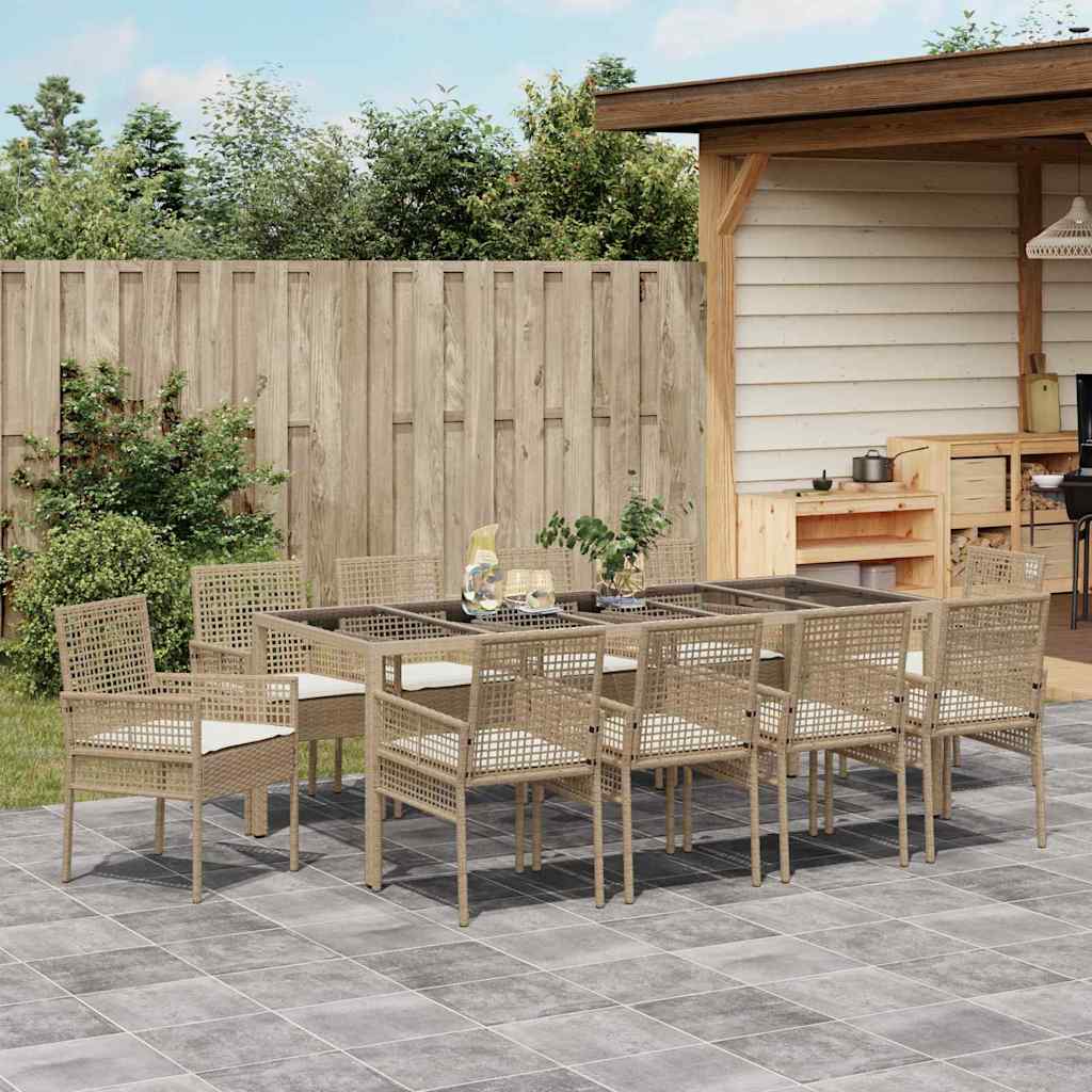 Garden Dining Set 11 pcs Beige Poly Rattan