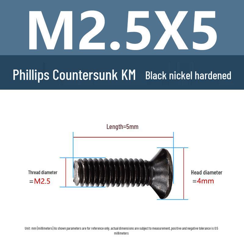 Yigu Uhlíková ocel Černý nikl Kalené KM Šrouby s plochou hlavou Phillips M2-M4 pro elektroniku