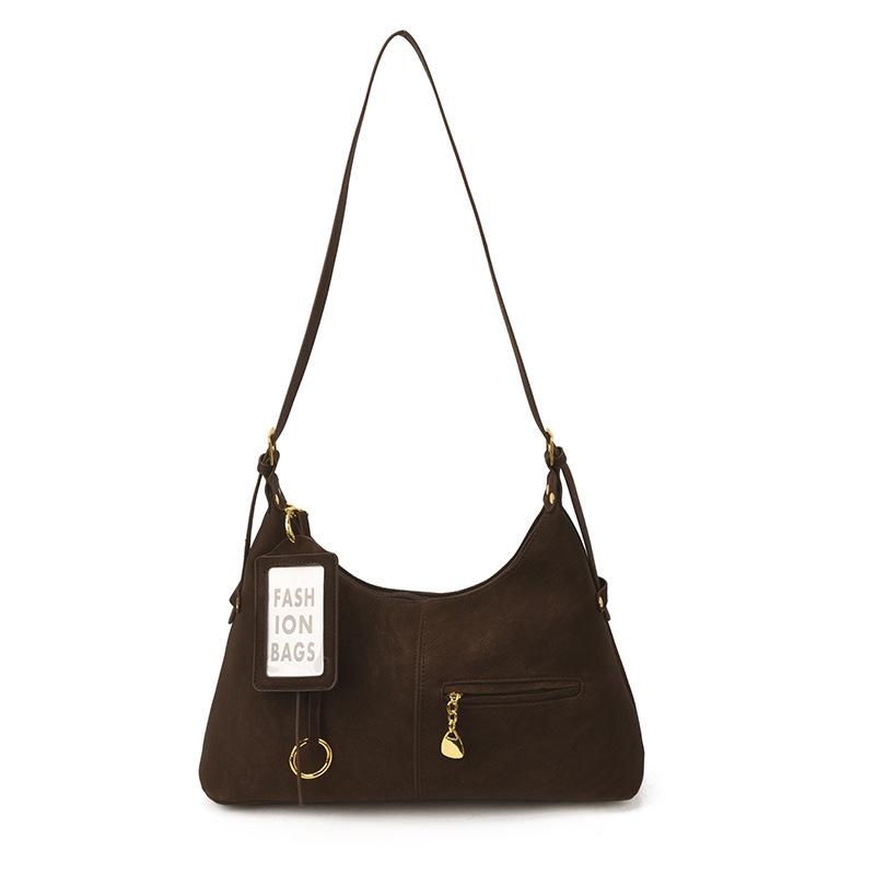 Elegant Hobo Shoulder Bag for Women – Soft Pu Solid Color Tote with Tag кофейный