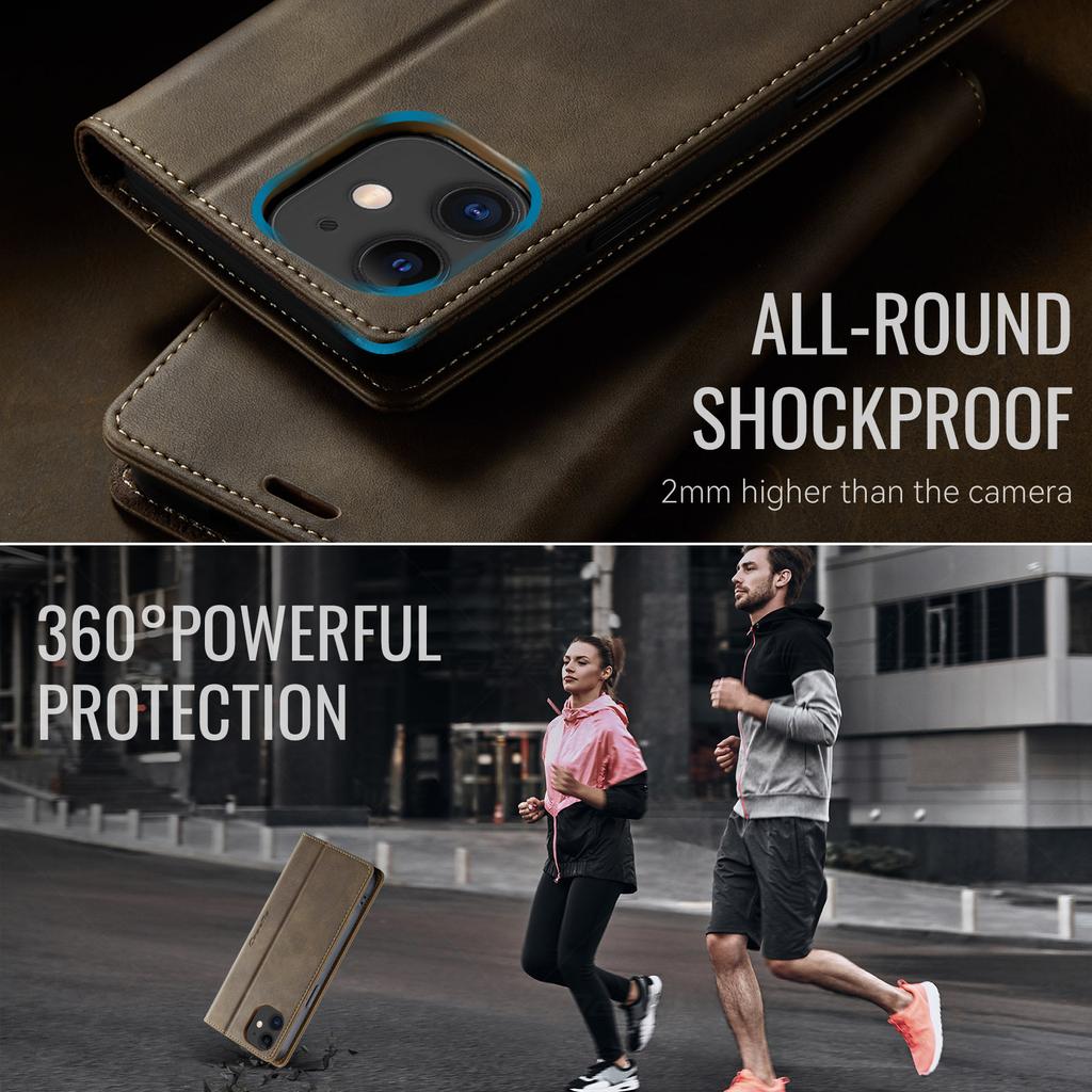 For iPhone 12 mini 5.4 inch Case CASEME 033 Series RFID Blocking Wallet Stand Calf Texture Leather Phone Cover