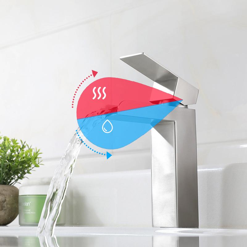 Schwarz/Nickel Badezimmer Wasserfall Waschbecken Armatur 304 Edelstahl Tischmontage Einhebel Warm Kalt Mischbatterie Einhebel