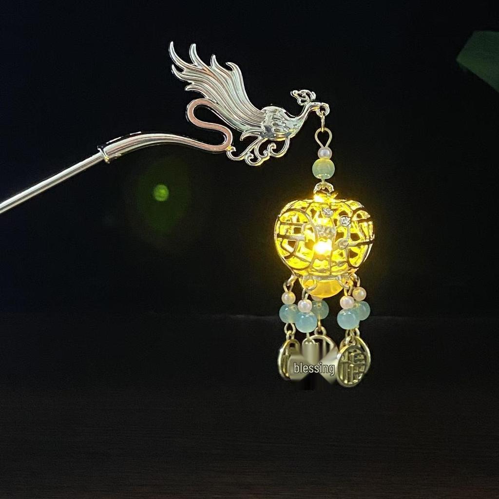 Ancient Style Luminous Hairpin: High-End Alloy Lantern Design for Hanfu Skirts