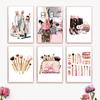 Fashion Girly Pink Makeup Collection EyeLash Lipstick Perfume Poster Canvas Painting Wall Art Pictures Home Bedroom Decor