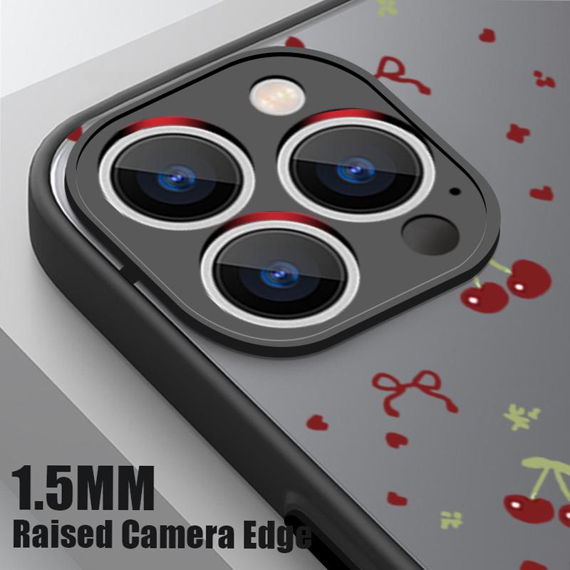 Translucent Matte Phone Case For iPhone 16 15 Pro 14 13 Pro Max 16e For Magsafe Shockproof Red Cherry Printed Hard Back Cover