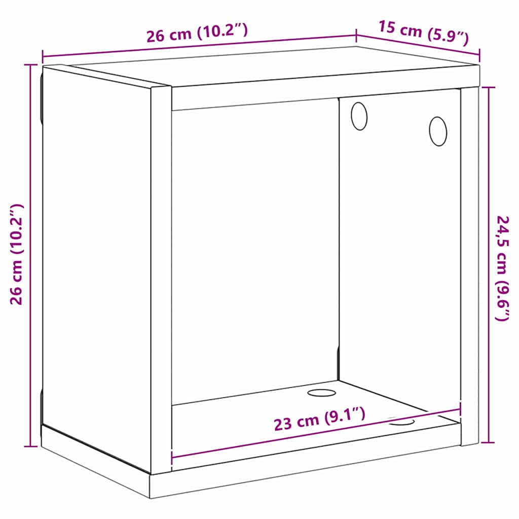 Wall Shelves with Shelf 2 pcs Black Oak Effect Wood Based Material