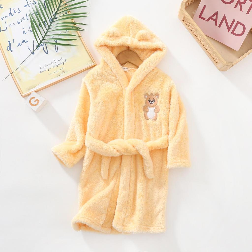Children's Plush Cartoon Bathrobe - Boys' & Girls' Double-Sided Fleece Pajamas for Autumn/Winter