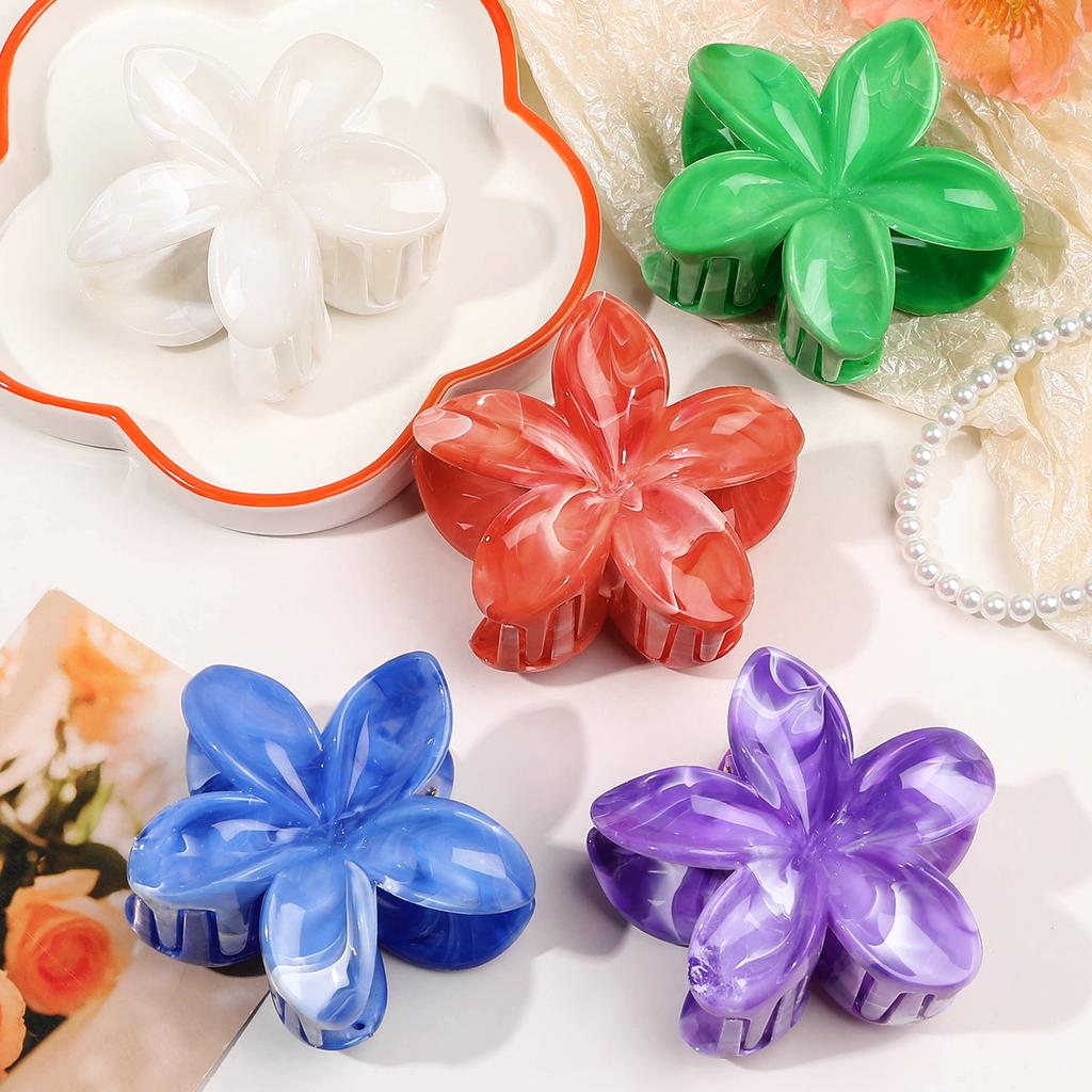 5Pcs Flower Hair Claw Clips for Thick Hair and Thin Hair,Strong Hold Nonslip,Hawaiian,Cute Large Marble Hair Clips