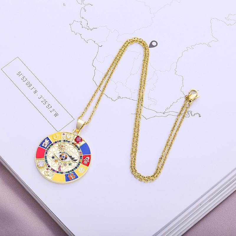 Turkish Lucky Evil Eye Necklace Men Women Gold Color Enamel Drip Oil CZ Pendant Fashion Stainless Steel Chain Necklace Jewelry