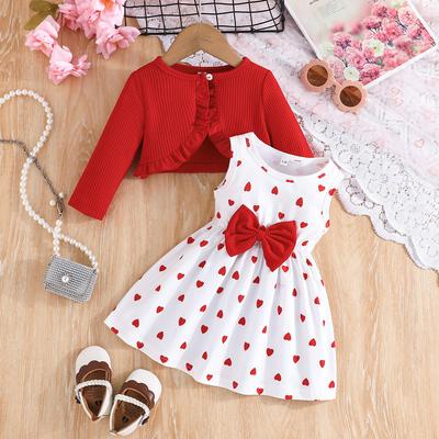 Autumn Two-Piece Set Fashion New Long Sleeve Jacket and Heart Print Vest Dress Set