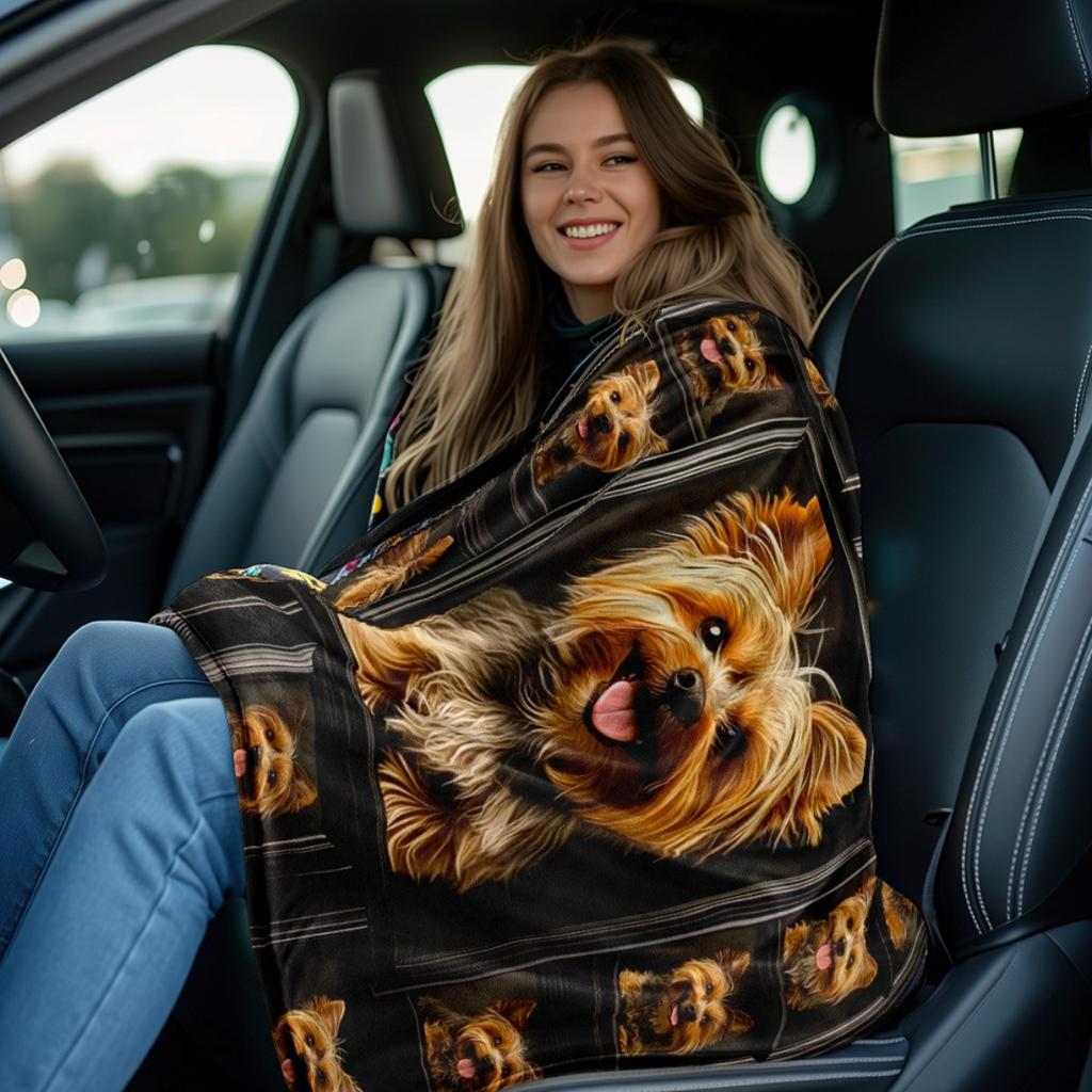 1pc Yorkie Dog Frames Blanket- Lightweight Throw for Sofa, Outdoor, Camping, Livingroom, Office, Chair, and Bed - Digital Printing Soft and