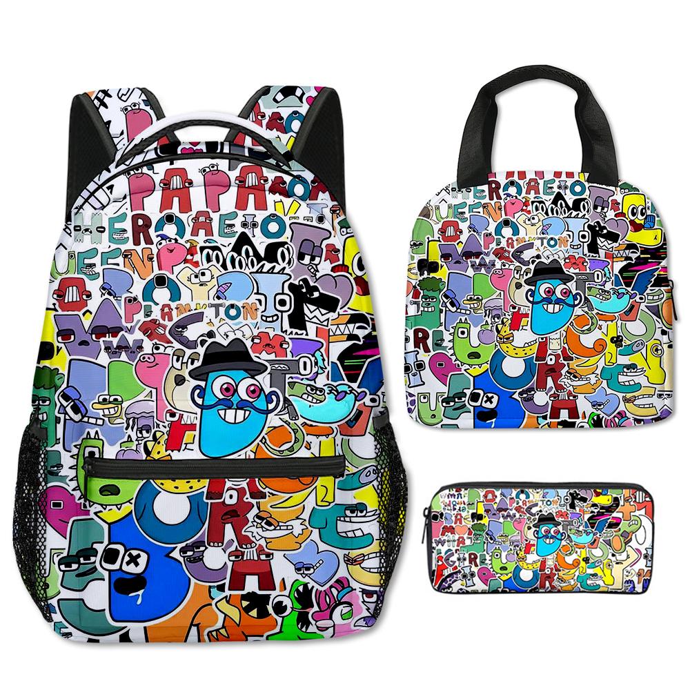 Classic Popular Funny Alphabet Lore 3D Print 3pcs/Set School Bags Travel Notebook Backpack Portable Lunch Bag Pencil Case
