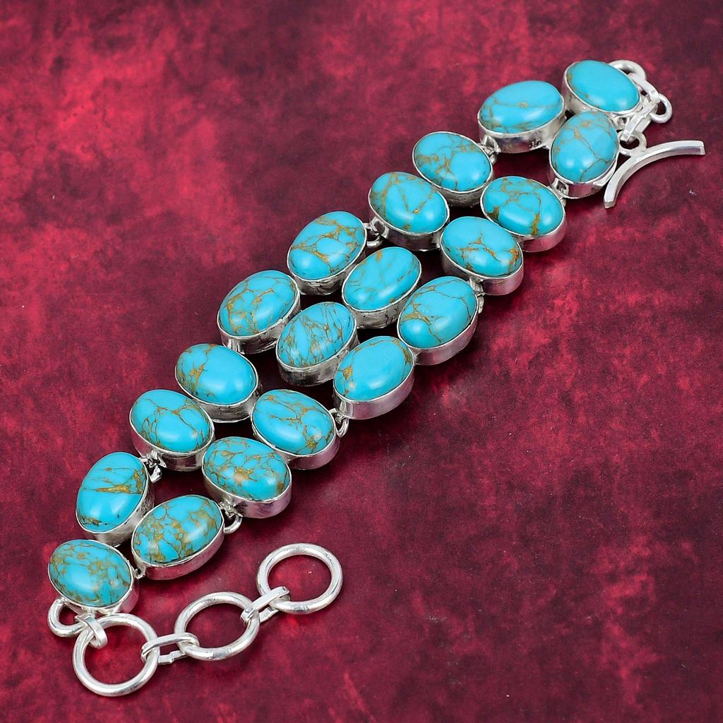Blue Copper Turquoise Handmade Gemstone Bracelet, 925 Solid Sterling Silver Bracelet Antique Jewelry, For Engagement Gift