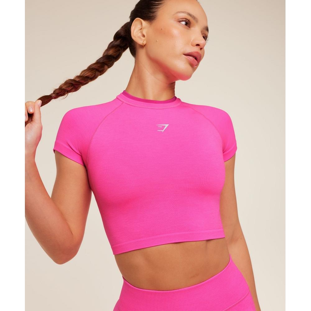 Gymshark Interval Seamless Short Sleeve Crop Top Electric Pink Super Set Pink B6