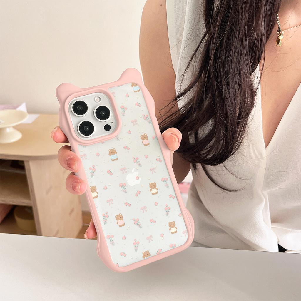 Full Screen Floral Bear iPhone15promax Cute Cat Ears Huawei Apple 14 Pro Mobile Phone Case New