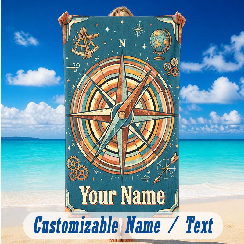 Adventure Journey Theme Beach Towel Personalized Custom Name & Text Soft Quick Dry Beach Towel for Swimming Travel