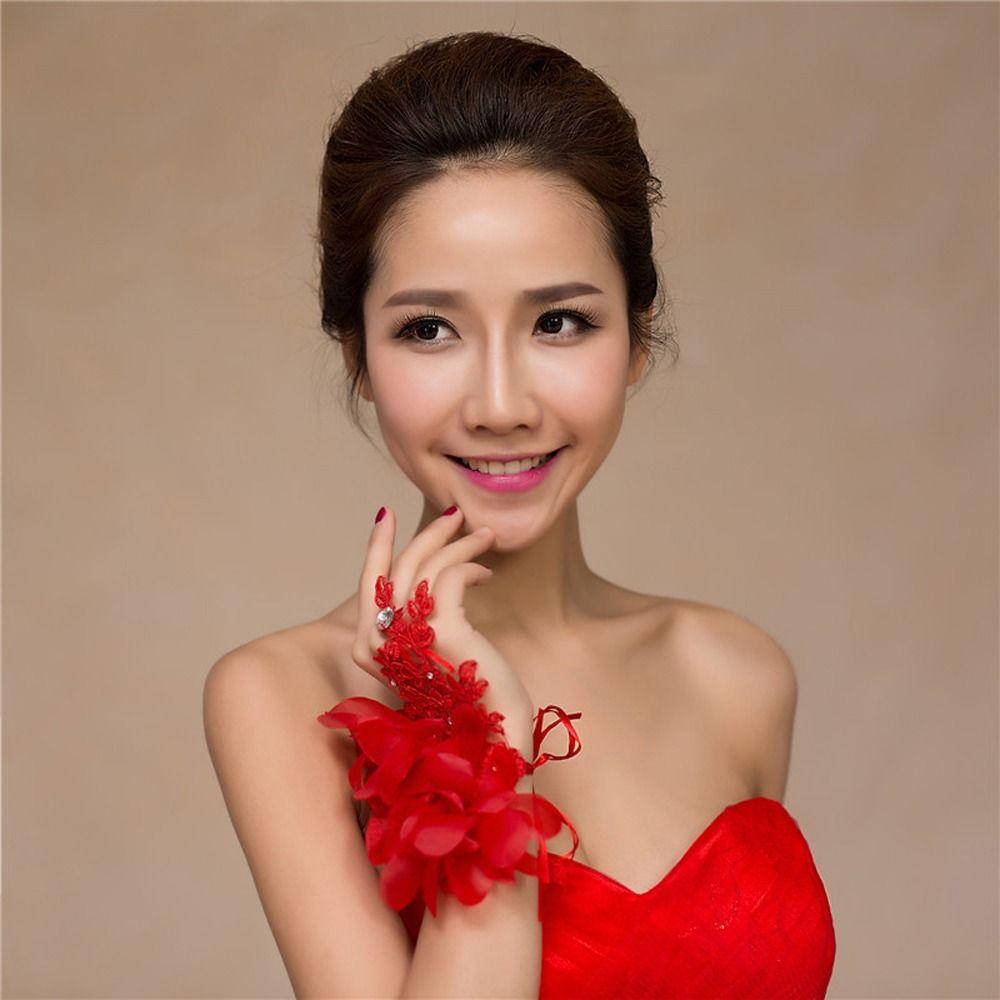 Ultra-Thin Rhinestone Floral Flower Mesh Mittens Women Gloves Bridal Gloves Wedding Accessory