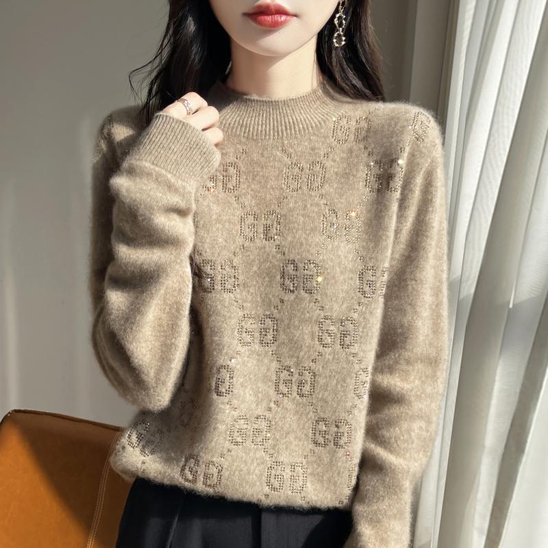 Damen Kaschmirpullover Qinghe Kaschmir 30% Kaschmir 70% Wolle Herbst- und Winterpullover warm und modisch