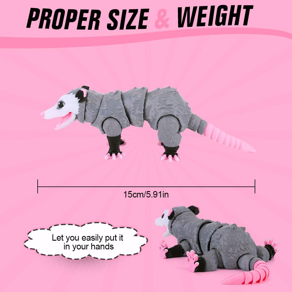 2Pcs 3D Printed Opossum Articulated Fidget Figurine Cartoon Desktop Mouse Figure Interactive Opossum Sculpture for Friend Gift