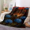 1pc Wolf, Blue Flowers Blanket - Lightweight Flannel Fleece with Digital Printing, Soft Warm for Sofa, Travel, Camping, Office yy251018258