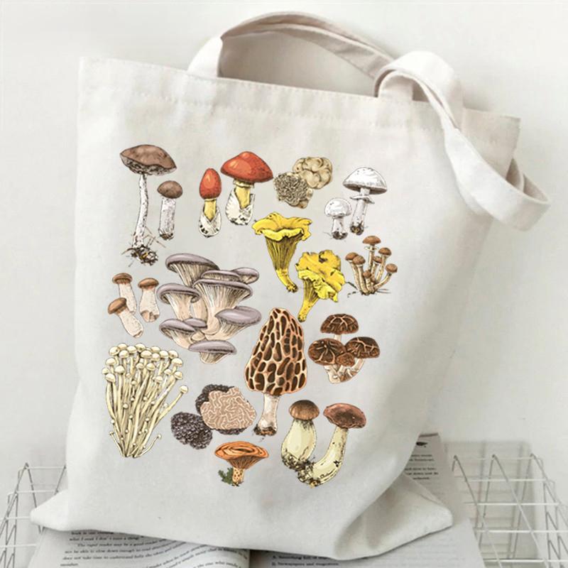 Mushroom Fungi Printed Women Shoulder Bag Fashion Eco Shopping Bags Teenager Tote Bag Vintage Mushroom Lover Women Men Handbags
