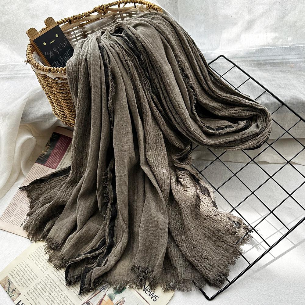 Cotton And Linen Silk Scarf Women'S Autumn And Winter Gradual Change Color Matching Japanese And Korean Ladies Mori Women Bamboo Yarn Shawl