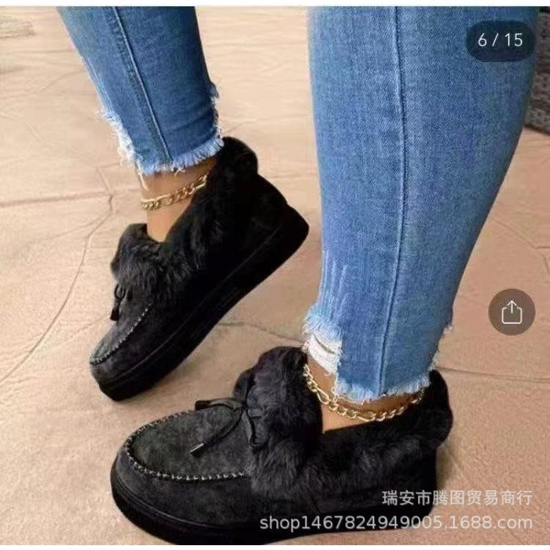 Winter round head thick sole velvet thickened warm cotton shoes women's large size sewing shoes snow boots Doudou shoes