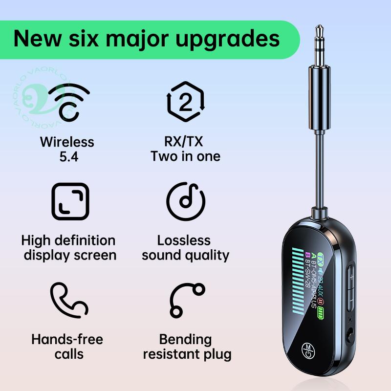 Upgrade Color LED Display Bluetooth 5.4 Transmitter Receiver 3.5mm AUX HIFI Stereo Audio Wireless Adapter With Mic For TV PC Car