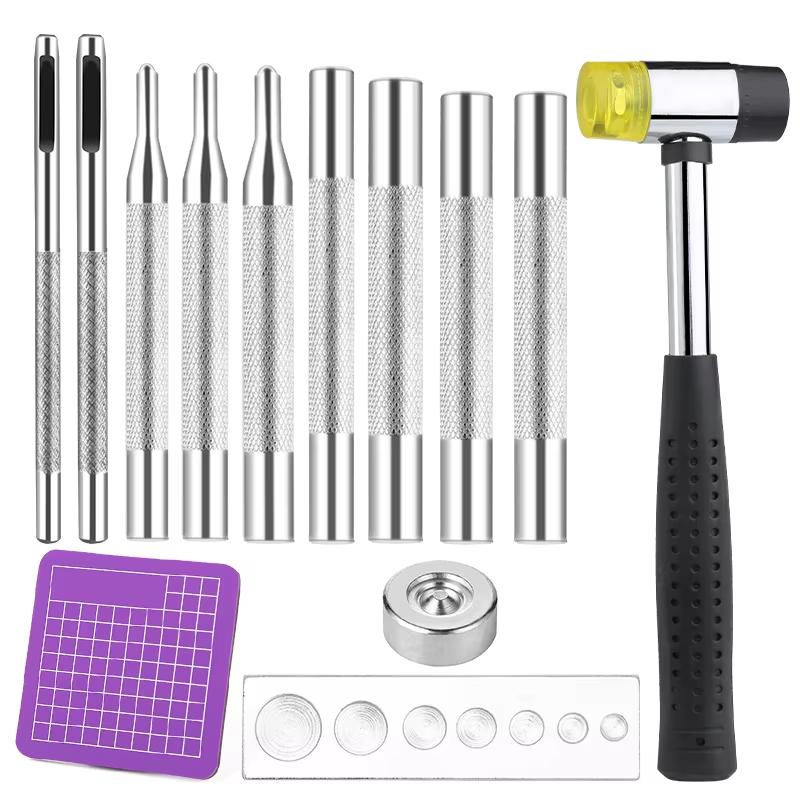 Fenrry 13Pcs/Set Snap Fasteners Installation Tool Kit DIY Buttons Rivets Press Studs Hand Punch Tool Set for Leather Crafts