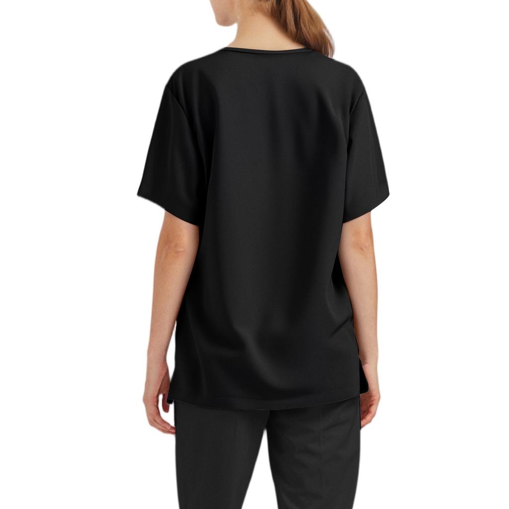 Ladies' Lightweight Solid Color V-neck Pocket Side Slit Short Sleeved Shirt