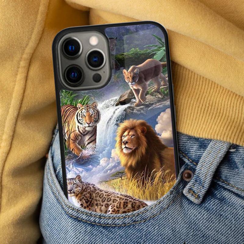 Cute Cats lion Tiger leopard Soft Phone Case for iPhone 17 Air 16e Pro max 15 Pro 13 14 Plus 11 12 MagSafe Magnetic Coque