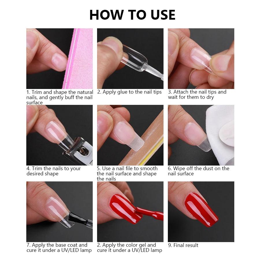 500Pcs Nail Tips, Half Cover & Full Cover False Nails, Natural Clear White Nails for Acrylic UV Gel Manicure Salon & Home Use