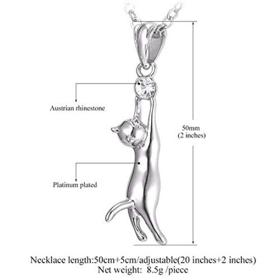 Rockyu Brand Necklace for Women Cat Black Zirconia Sparkly Cute Cat Catch Pendant Finish Elegant Birthday Anniversary Fashion Jewelry Gift