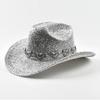 Lady Western Cowboy Hat With Rhinestone Ribbons Silver Jazz Hat For Men To Party In Retro Felt Hats