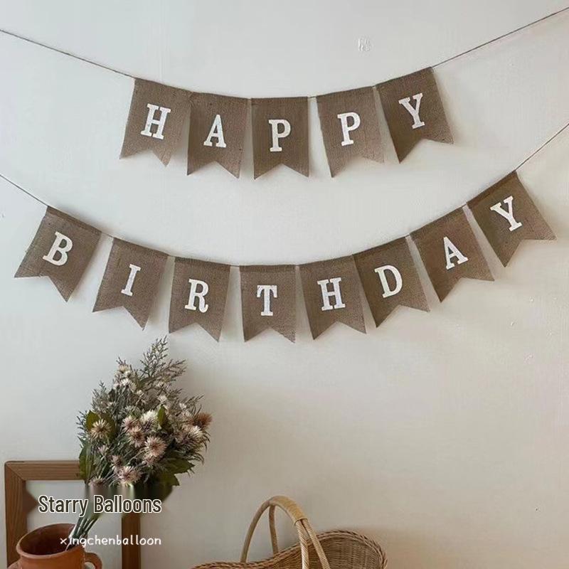 Mori-style Linen Birthday Pennant Banner for Baby's 1st Birthday or 100-Day Celebration Party Decoration