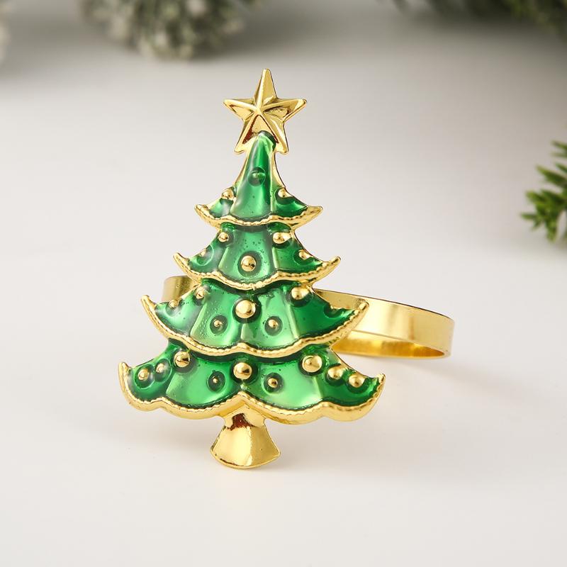 Christmas Napkin Rings 4Pcs Creative Xmas Tree Shape Dining Table Decor for Home Kitchen New Year Holiday Gathering