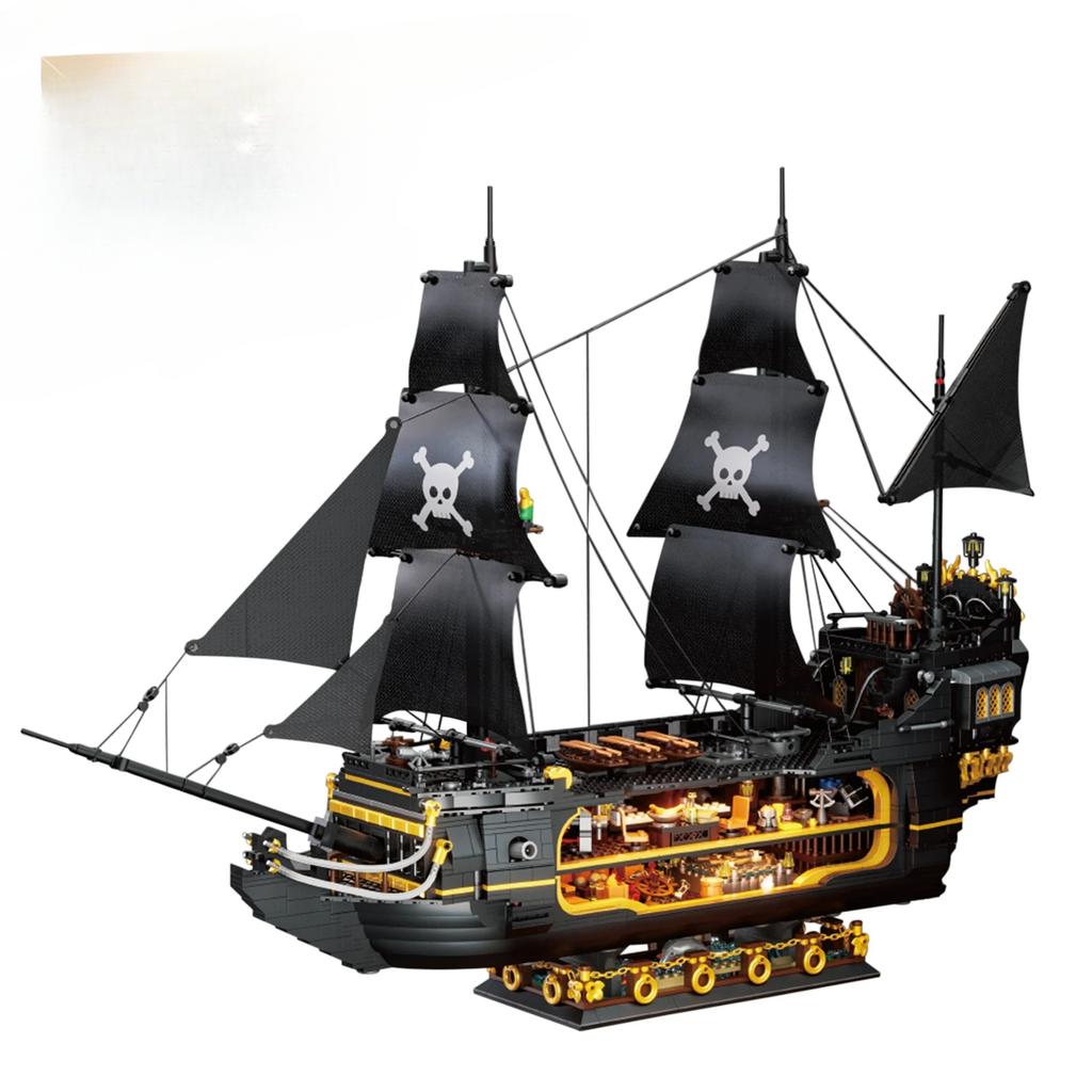 2900PCS Dark Phantom Pirate Ship Building Blocks Classic Ghost Ship Model Bricks Set With Light Mini Dolls Kids DIY Toys Gifts No Box