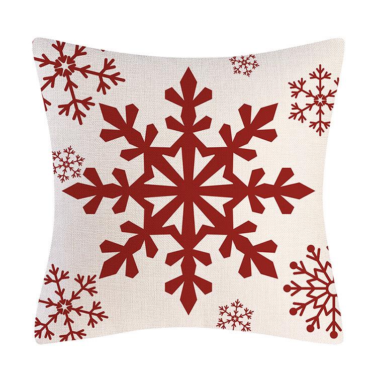 Red Series Snowflake Reindeer Pattern Throw Pillow Cover with Short Plush Print for Living Room Sofa Decoration Cushion Cover